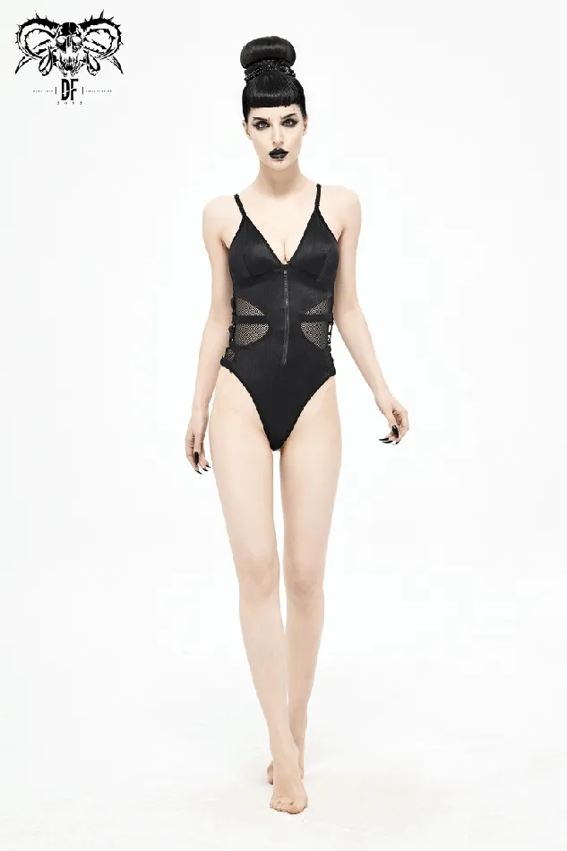 Punk Cutout OnePiece Swimsuit Black Zipper Suit EVEs SECRETS Anal