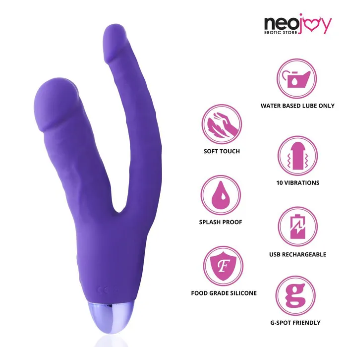 Vibrators Neojoy Neojoy Double Trouble Clitoral Vibrator Silicon 10 Speeds Rechargeable Purple