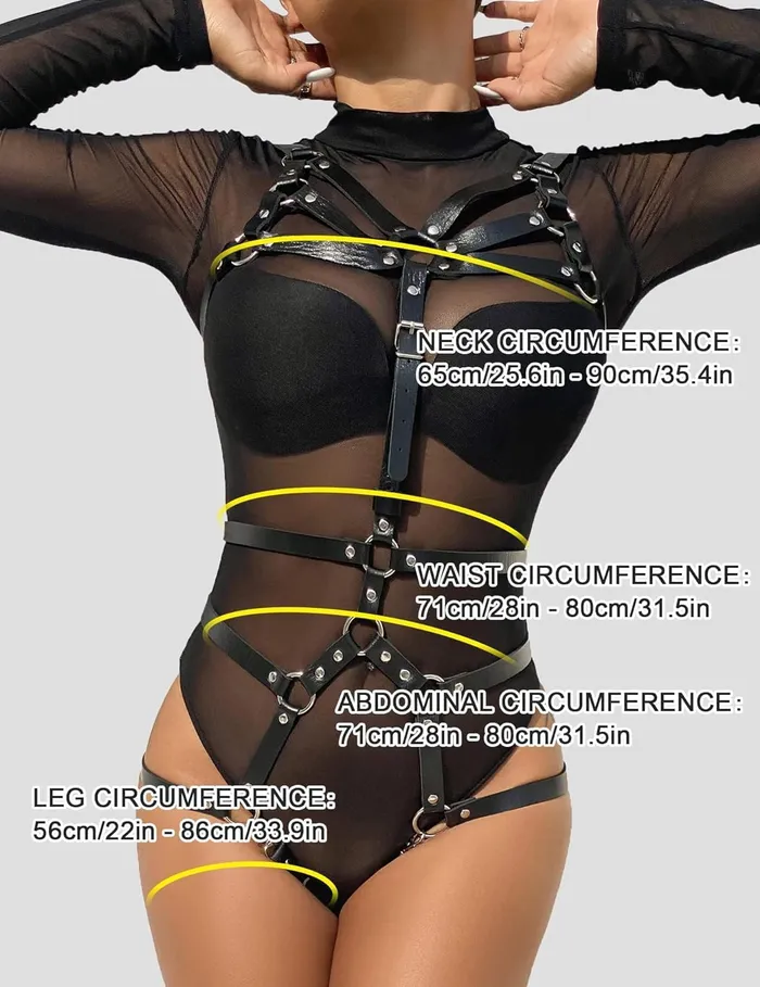 Female Sex Toys Bold Beautiful Gothic Leather Harness with Waist Belt Amovibe