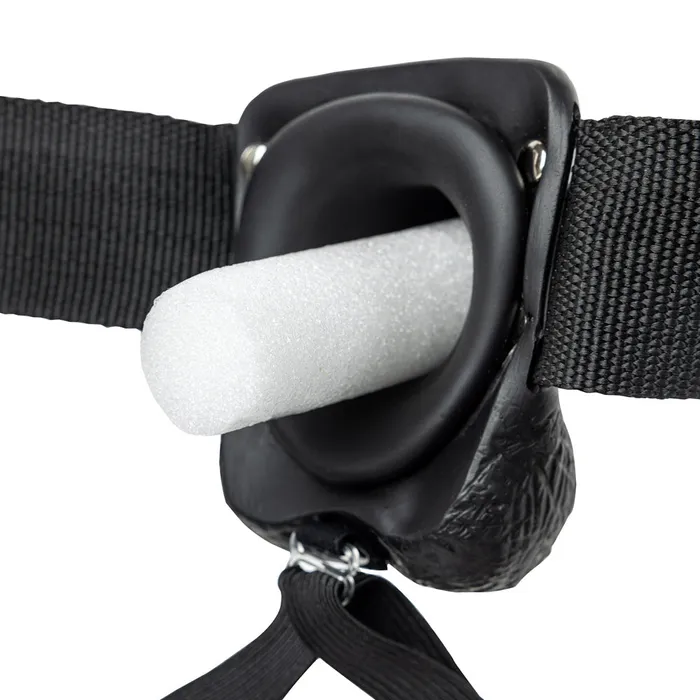 Shots Toys Dildos Shots Real Rock Hollow Strap On With Balls Vibrating 7 Inch Black