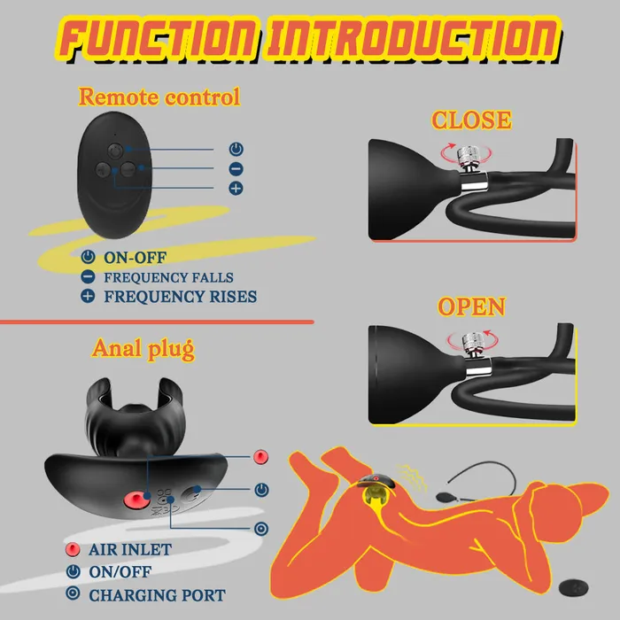 Expand Inflatable Anal Plug 10 Vibration Modes G spot Stimulator Prostate Massager propinkup Male Sex Toys