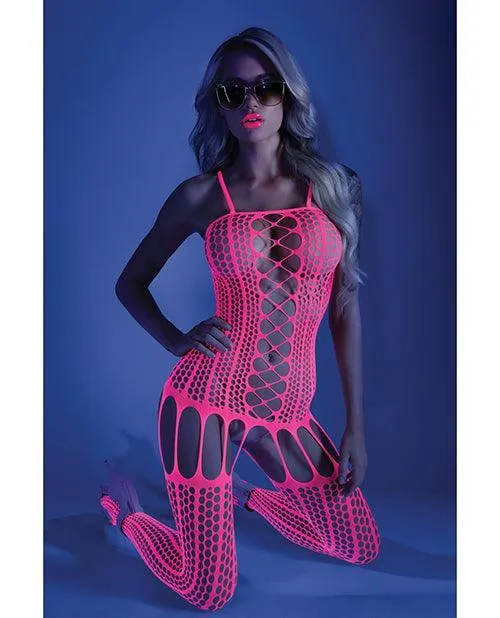 Glow Black Light Criss Cross Paneled Bodystocking Neon Pink Os Fantasy Lingerie Dildos Glow Black Light Criss Cross Paneled Bodystocking Neon Pink Os Fantasy Lingerie Dildos