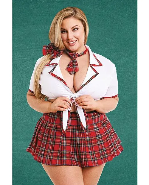Teachers Pet Ms Honor Student School Girl Tie Top Pleated Skirt Neck Tie Hair Bow Red Xgen Vibrators