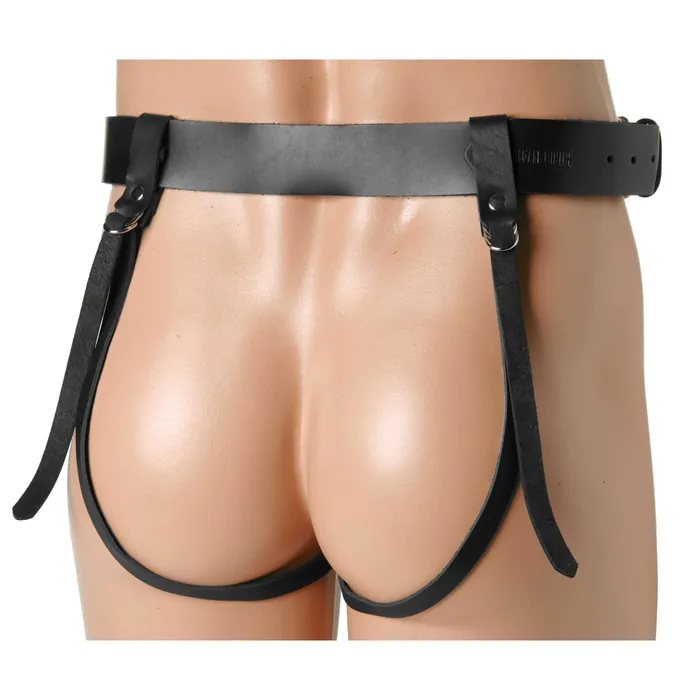 Strict Leather Female Sex Toys Double Penetration Premium Leather Dildo Harness for Men