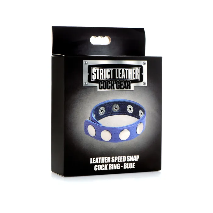 Strict Leather Male Sex Toys Cock Gear Leather Speed Snap Cock Ring Blue