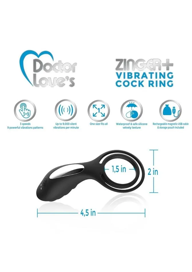 Male Sex Toys Doctor Loves Doctor Loves Zinger Plus Silicone Rechargeable Vibrating Cock Ring