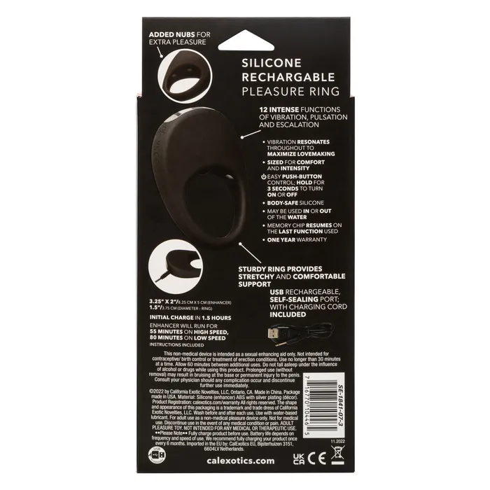 Anal CalExotics Silicone Rechargeable Pleasure Ring Black Black Anal CalExotics Silicone Rechargeable Pleasure Ring Black Black